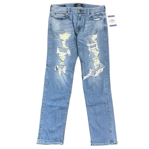 Hollister Mens 32x30 Blue Jeans Skinny Fit Advanced Stretch Distressed Ripped - Picture 13 of 13